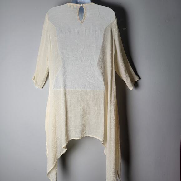 Umgee USA Cream Gauze Crinkle Tunic Dress Handkerchief Hem Women’s M Peasant - Picture 2 of 9